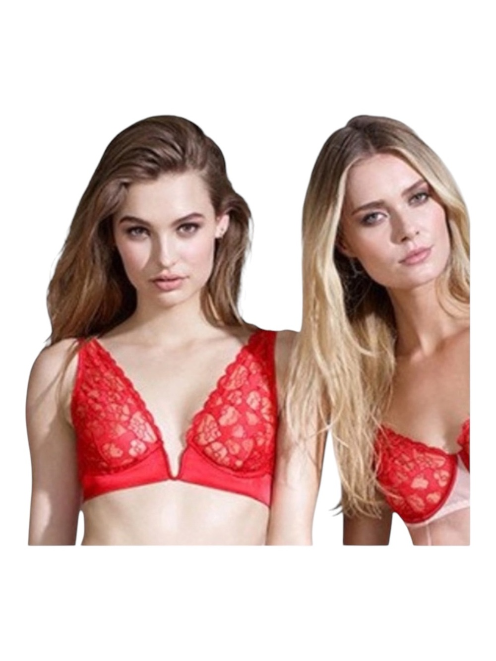 new Mimi Holliday ❤︎︎ Poison Ivy Deep V Plunge ❤︎︎ Heart Lace Bra ❤︎︎ Scarlet - Picture 4 of 16